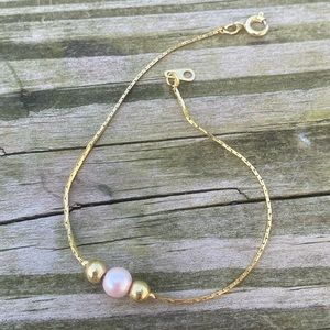 Pink faux Pearl gold tone fashion bracelet